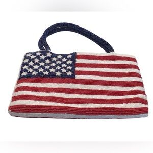 Vintage Valerie Stevens Beaded Flag Clutch Evening Bag.
